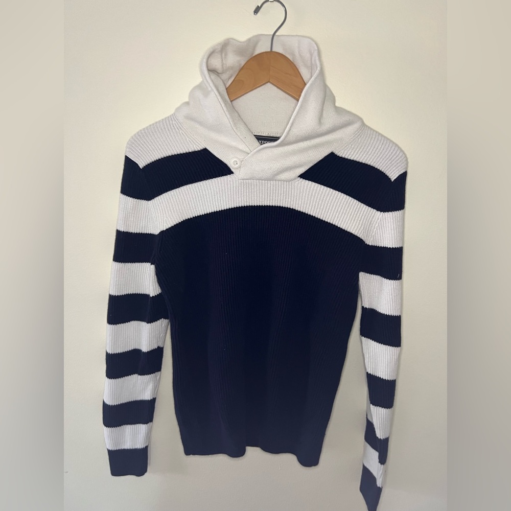 Express | Mens Small / Petite | Cowl Neck Black & White Cotton Sweater